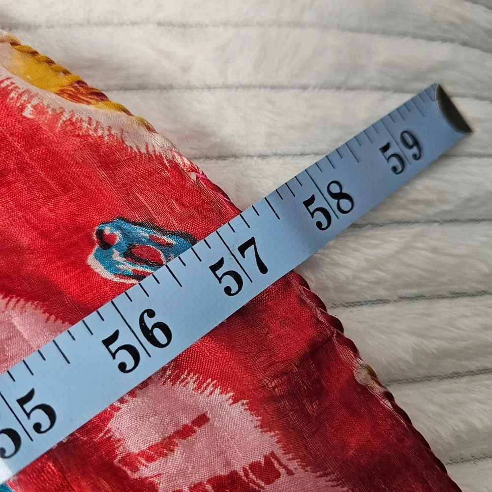 Pure Silk Scarf Red Multicolor Tie Dye Sunburst Boho Wrap Made In India